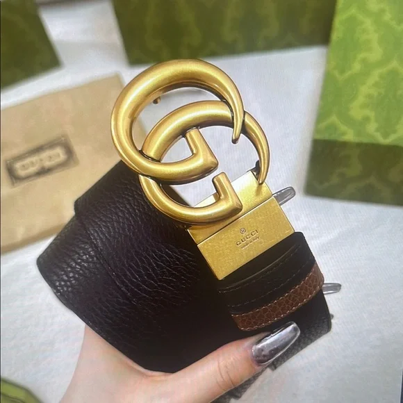 Gucci | Shoes | Gucci Black Belt With Gold Gg Emblem | Poshmark